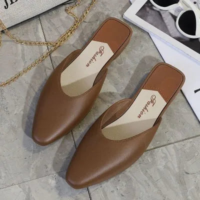 Women's Summer Outdoor Wear Pointed Toe Faion Mule Slippers Flat Bot f Cover Single oes mat Sle Daily Use ...