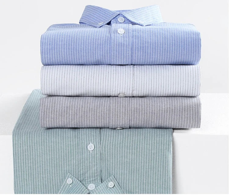 Men's 100% Cotton Oxford Shirt - Breathable Vertical Stripe Slim Fit with  Wrinkle-Resistant Long Sleeve for Business Casual