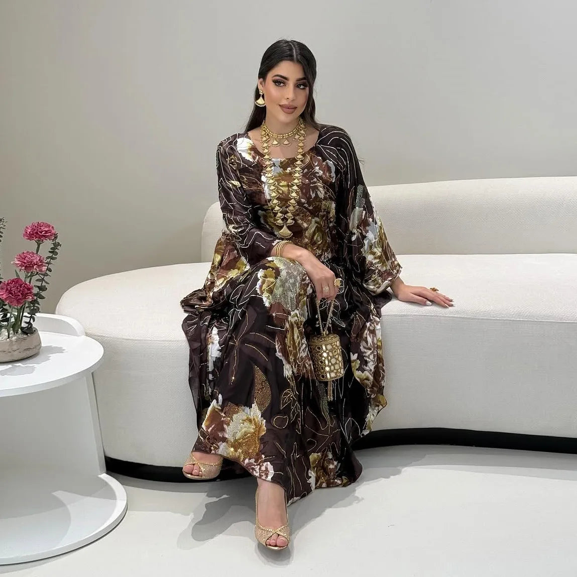 Muslim Dress for Women Chiffon Diamond Party Abaya Dresses Arab Long Robe Morocco Dubai Kaftan Vestidos Jalabiya Ramadan Eid