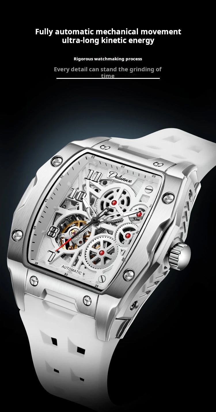 Watches For Men Original Automatic Mechanical Watch Skeleton Waterproof Luminous Men's Watch White Rubber Strap Reloj Hombre