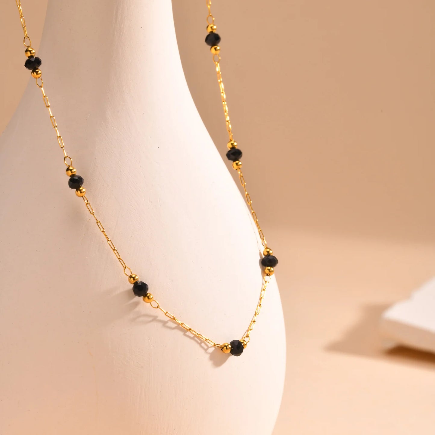 Bohemian Necklace Beaded Strap Chain Women Fashion Lanyard Neck Chain Jewelry Stainless Steel Green/Black Faceted Beads Necklace