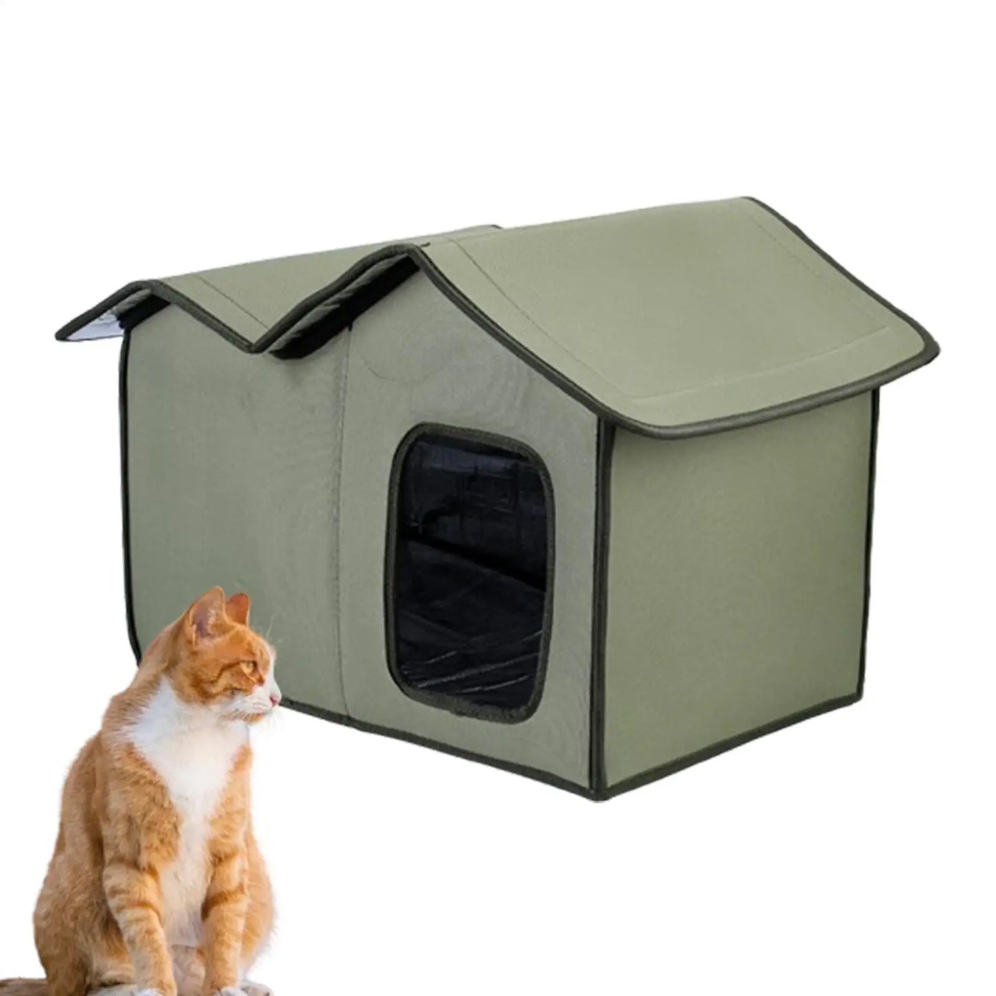 Feral Cat House Large Insulated Cat Shelter Waterproof Weatherproof Pet House with Transparent Door Washable Cat Hut for Cat Dog