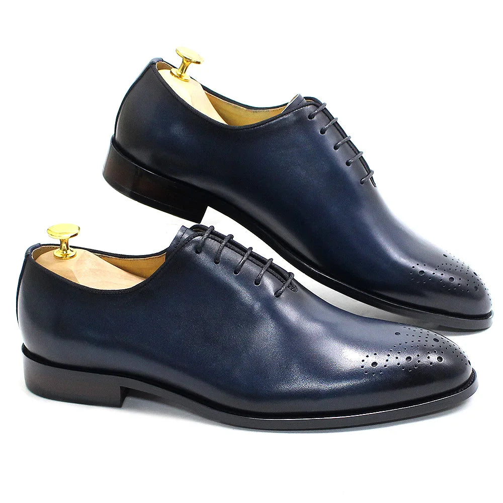 Genuine Leather Mens Formal Shoes Handmade Classic Whole Cut Oxfords Business Lace-up Plain Toe Wedding Dress Shoes for Men
