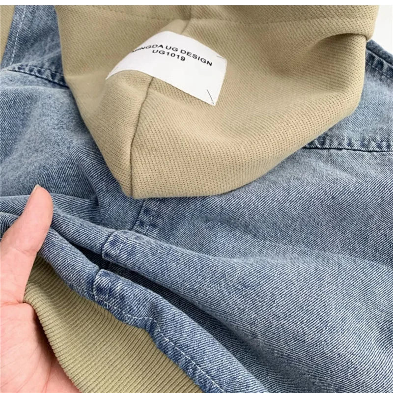 Boys Jeans Jackets Spring Girls Fashion Hooded Coats Autumn Children Clothes Kids Casual Zipper Colorblocking Outerwear 1-10Y