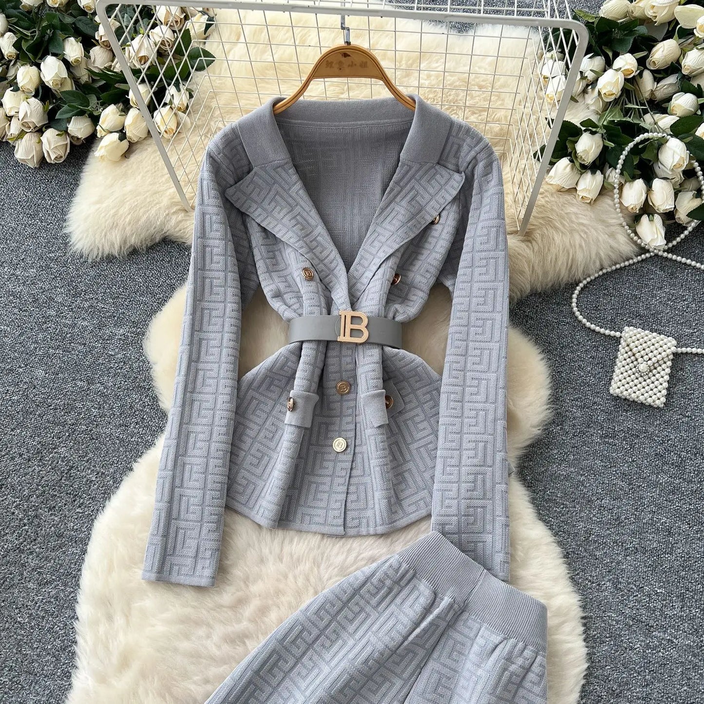Pant Set Women Two Piece Sets Turn Down Collar Full Sleeve Tops Wide Leg Long Pants High Elastic Waist Y2k Streetwear Elegant