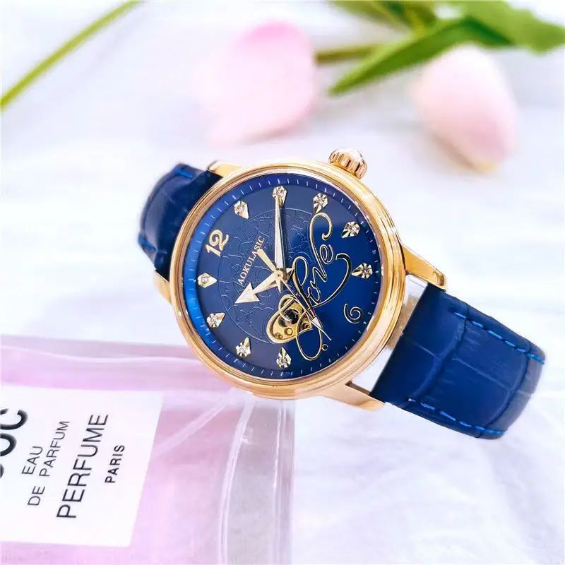 Authentic Fully Automatic Mechanical Watch for Women, Hollow-Out, Luminous, Waterproof, Elegant, High-End, New Korean Style, Simple Watch, the Best Gift for a Girlfriend, No Batteries Needed