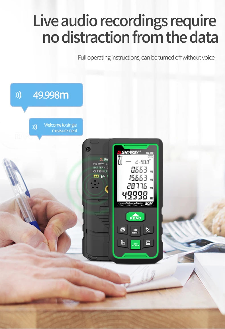 SNDWAY Laser Distance Meter 50m 70m 100m 120m Rangefinder Digital Range Finder Trena Roulette Ruler Distance Measuring Tape