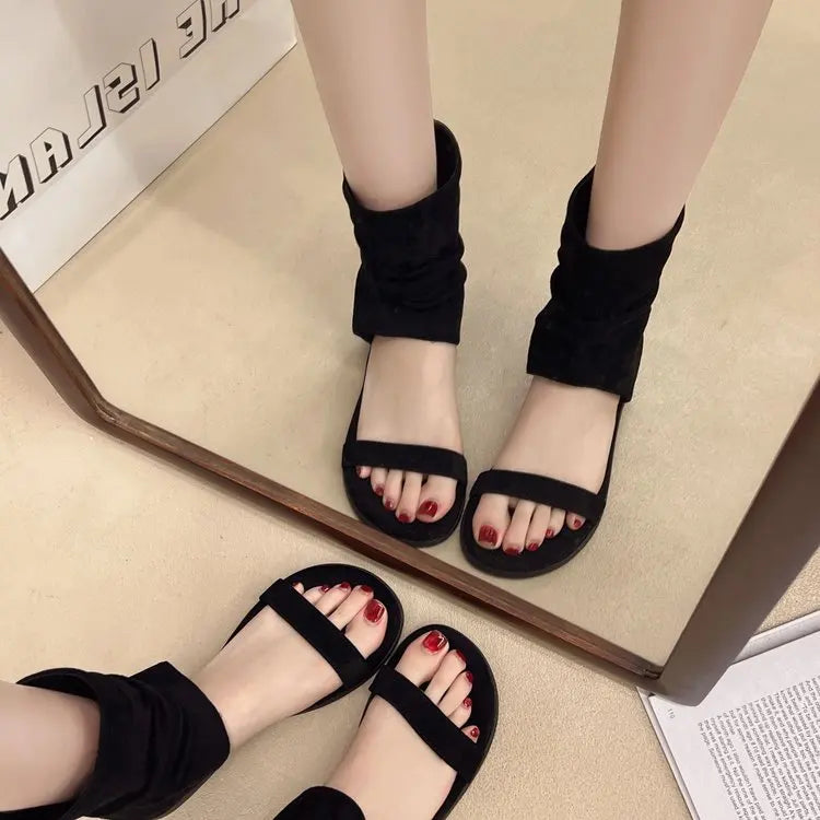 2025 Female Low Heel Footwear Gladiator Sandals Shoes For Women Zippers Fashion Open Toe Ladies Sandals Ankle Booties Shoe Pumps