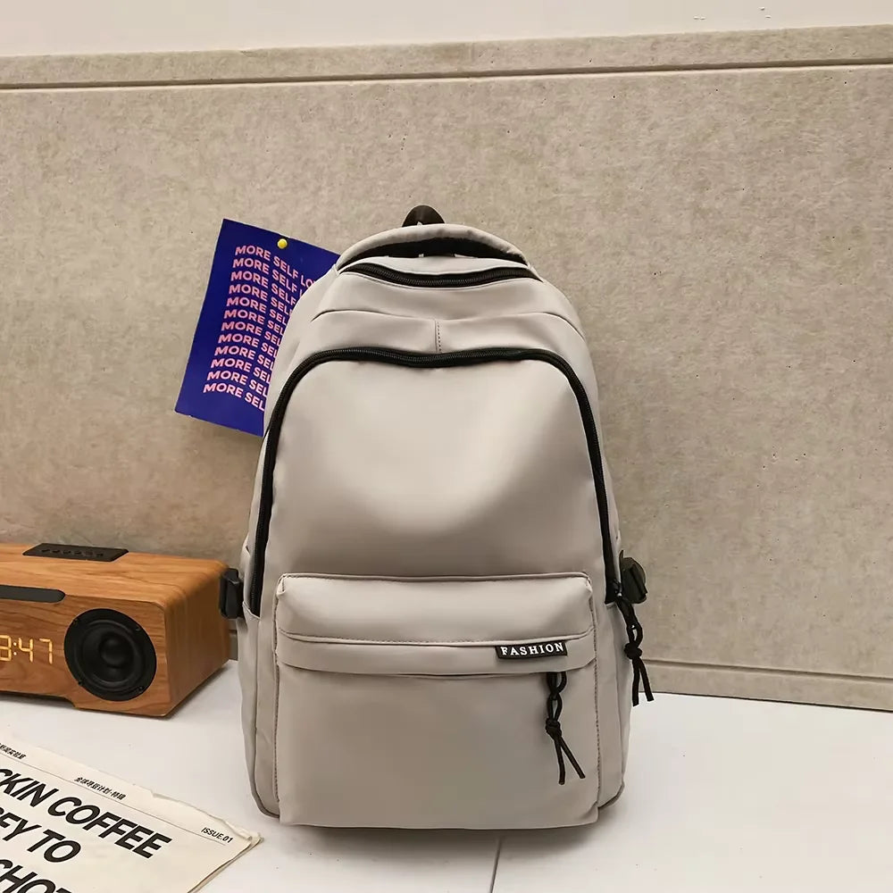 Large Capacity Solid Color Backpack, Simple Black Bag for Students & Travel
