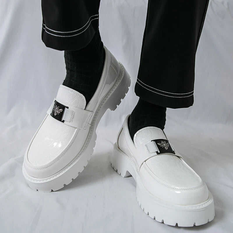 New Leather Shoes Men's Round Toe Thick soled Formal Shoes Loafers Non Slip Fashion Light luxury college Business Casual Shoes