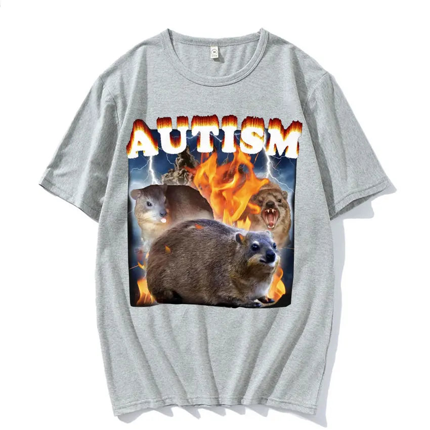 Autism Funny Hyrax Meme Tee Shirt Men's Clothing Hip Hop Fashion Vintage T-shirt Unisex High Quality Cotton Short Sleeve T Shirt