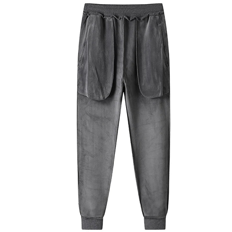 Men's pants 2025 autumn and winter with plush and thickened pure cotton casual sanitary pants, sports leg binding casual pants