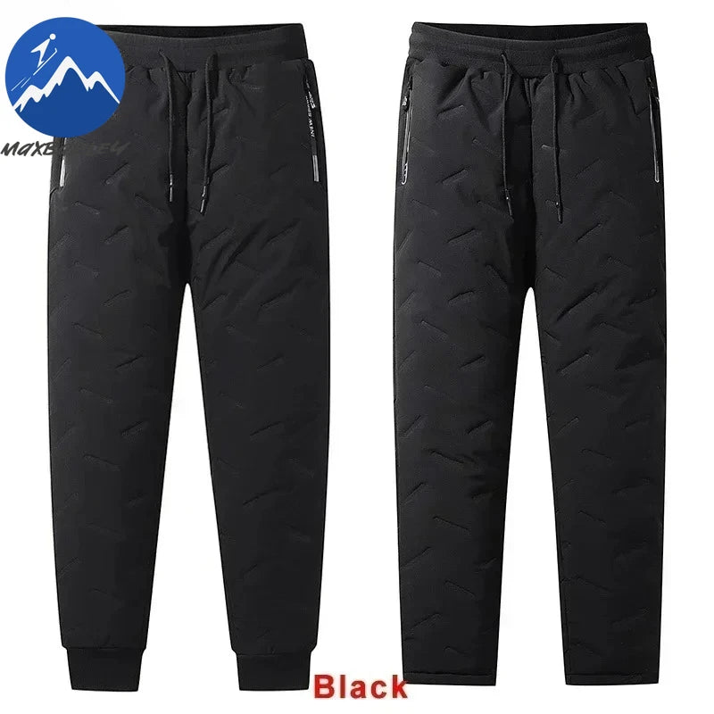 Winter Zip Pockets Thicken Fleece Sweatpants Men Joggers Black Grey Down Cotton Warm Pants Male Water Proof Thermal Trousers 7XL
