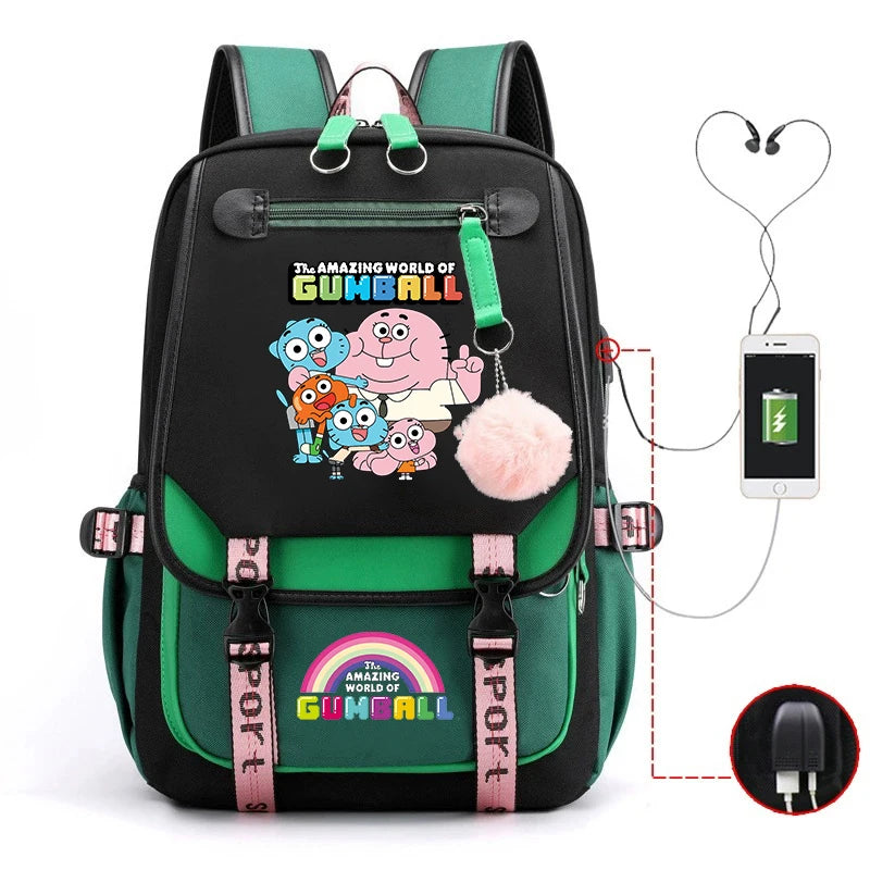 School Bags for Teenage Girls The Amazing World of Gumball Printed Students Bookbag Large Capacity Travel Bagpack with Usb Port