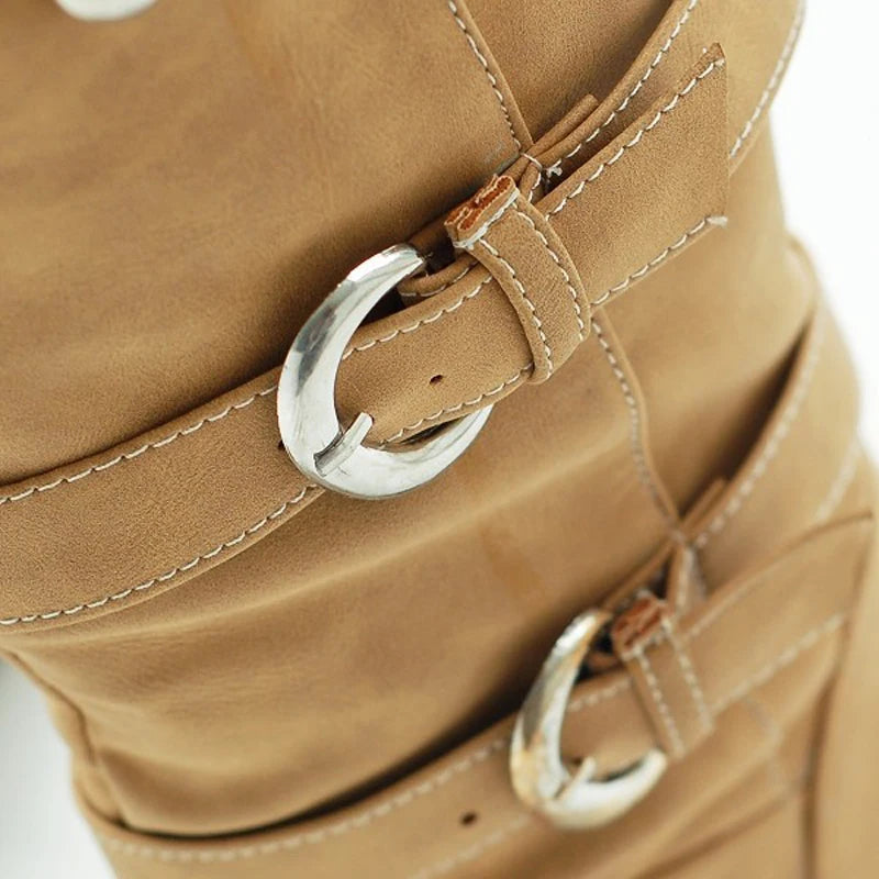 2026 New Fashion Women Boots Chunky Heeled Casual Round Toe Woman Shoes Autumn Winter Mid-Calf Boots Women with Buckle  WSH3476