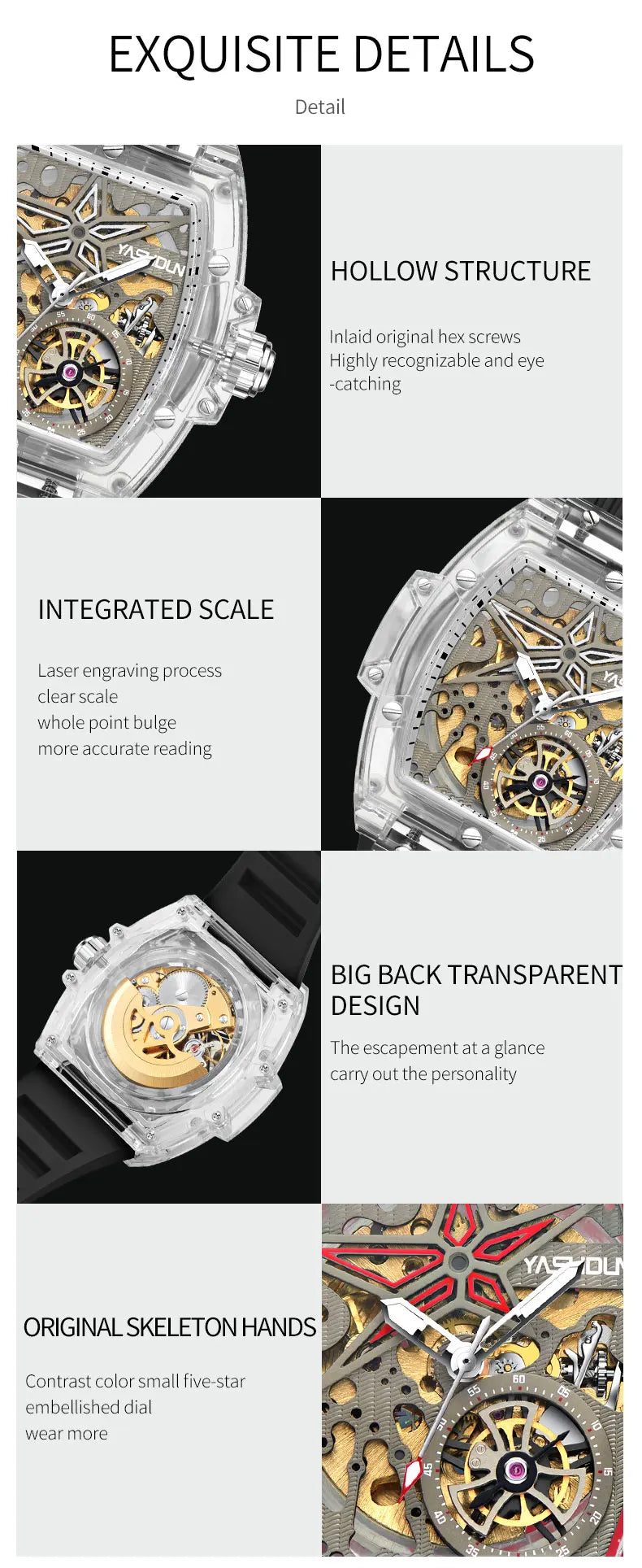 Automatic Mechanical Watch for Man Business Watch Double Side Hollows Skeleton Tourbillon Transparent Mechanical Men's Watch