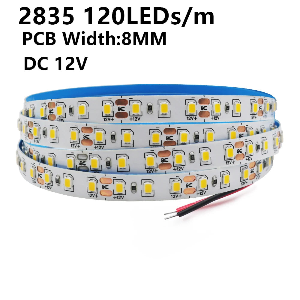 5M 10M LED Light Strips 12V 24V SMD 2835 120 240LEDs/m Home Lamp Strip Flexible LED Ribbon Tape Soft Lamp Bar 3000K 4000K 6000K