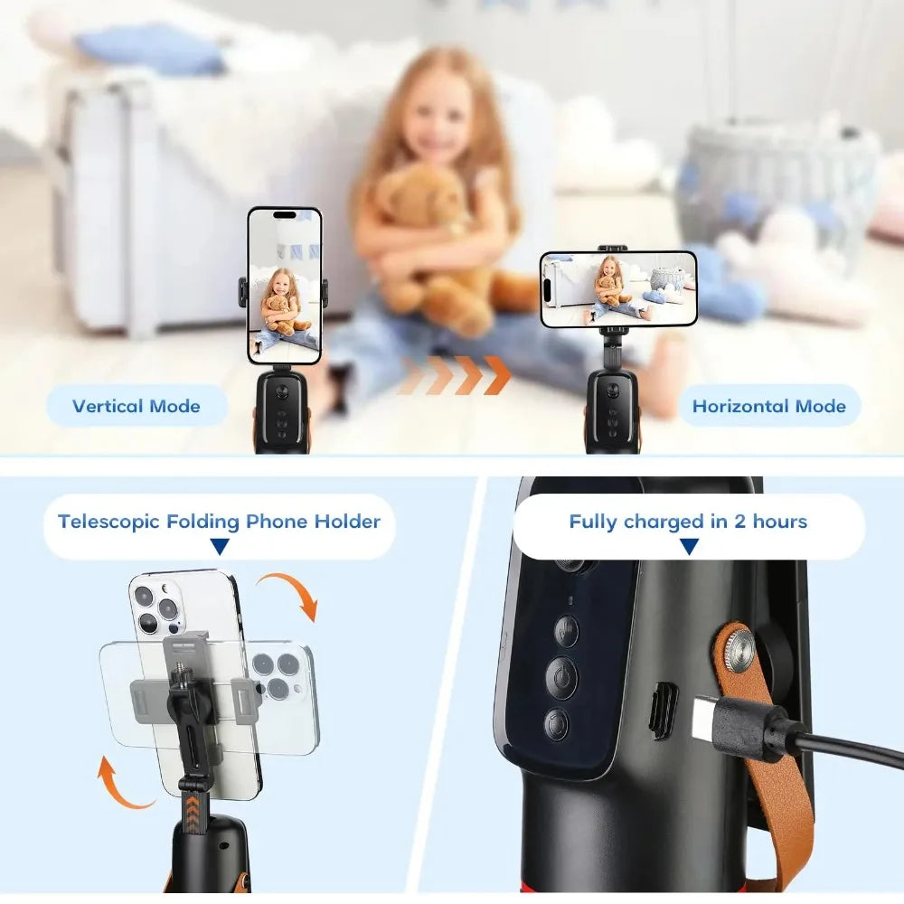 Smart Phone Gimbal - 360° Rotation, Auto Tracking, Stabilize Shots for Phone, Perfect for Vlogging & Live Streaming, Easy To Use