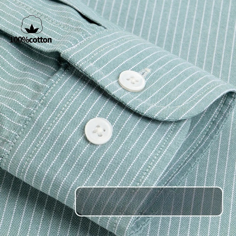 Men's 100% Cotton Oxford Shirt - Breathable Vertical Stripe Slim Fit with  Wrinkle-Resistant Long Sleeve for Business Casual