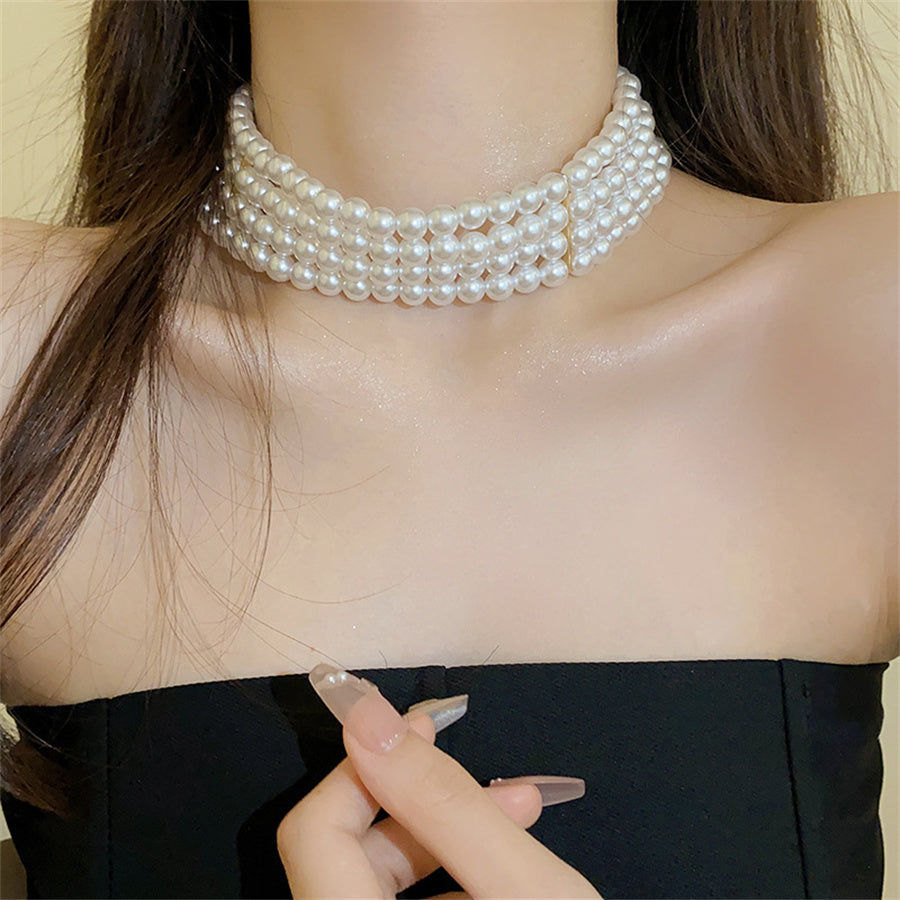 Pearl Necklace Bacelet Sets Geometric Necklace Women Solid Color Fashion Weddings Bride Jewelry Accessories