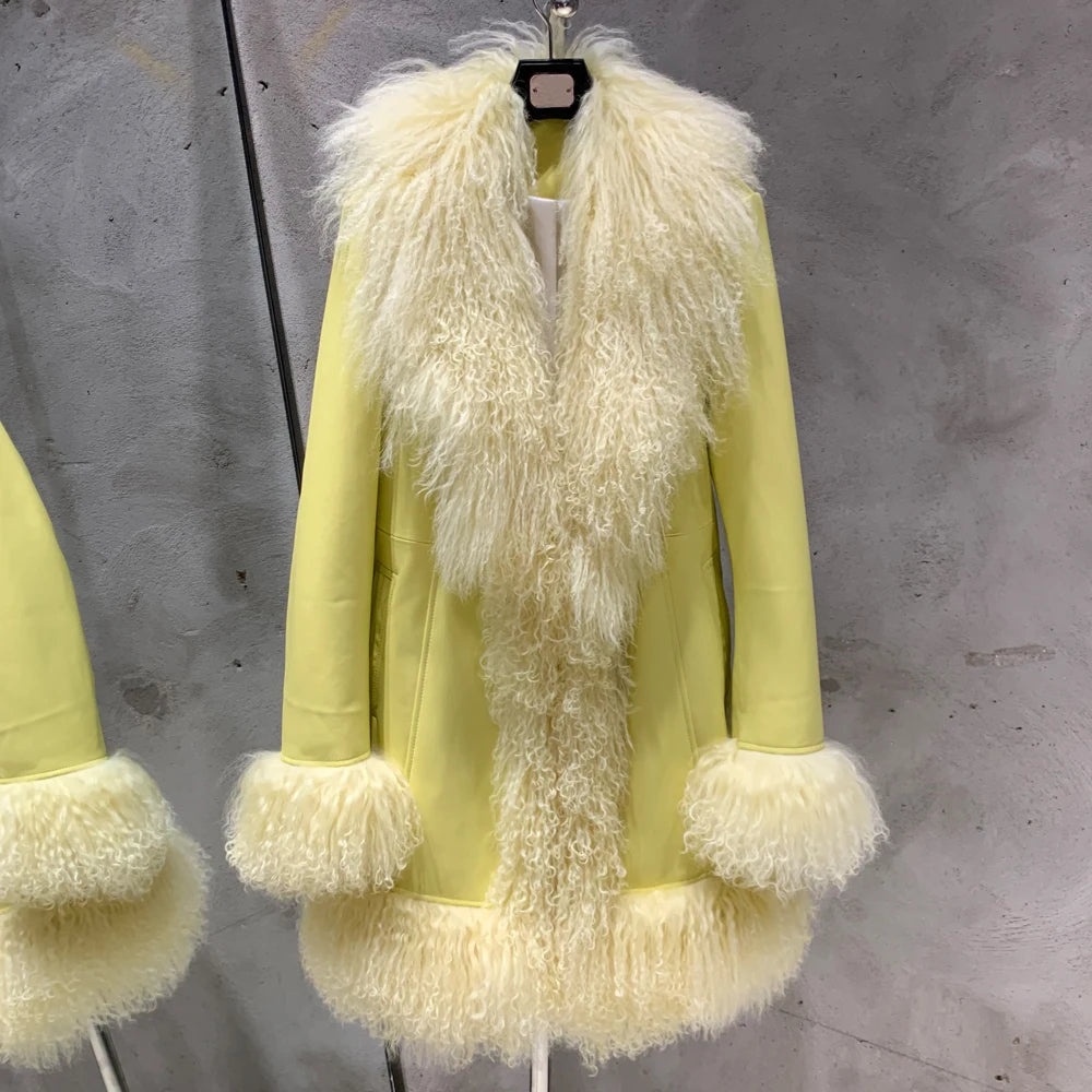 GO BALLISTIC YA Mongolia Sheep Fur Coat Women Real Leather Jacket Genuine Leather Coat