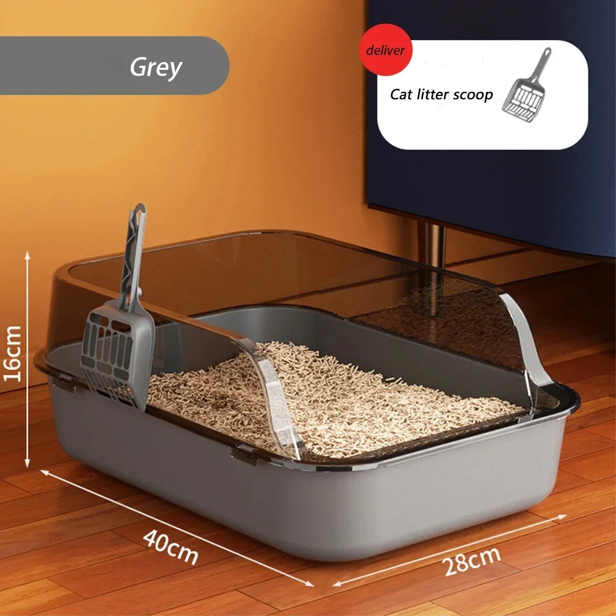 Cat Litter Box Cats Toilet Semi-enclosed High Side Splashproof Pet Bedpans with Litter Scoop Kitty Sandbox Cleaning Cat Supplies