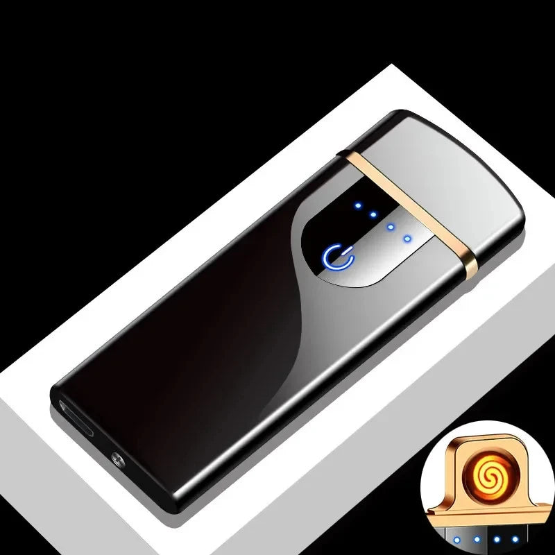Hot Electric Windproof Metal Lighter Double Arc Plasma Flameless Rechargeable USB Lighter LED Power Display Touch Sensor Lighter