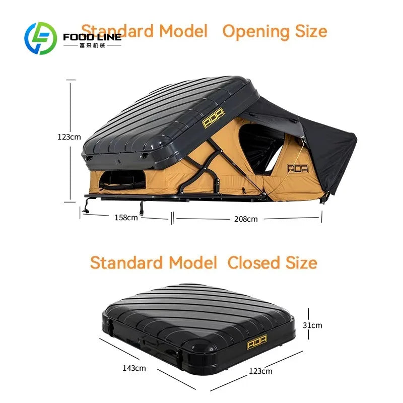 Customized Hard Roof Top Tent 4 Person Hard Shell Side Fold Waterproof Rooftop Camping Tent With 6cm Memory Foam Mattress