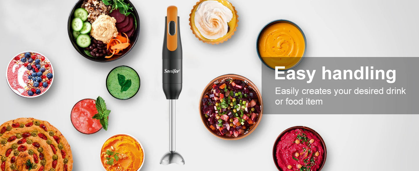 Hand Blender Set with Copper Motor, One-Button Control, 15000RPM Max, Detachable Stainless Steel Shaft & Blade, 300W