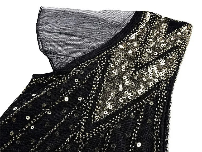 Women's Fashion 1920s Flapper Dress Vintage Great Gatsby Long Evening Prom Sequin Party Dress Women Mesh Costume