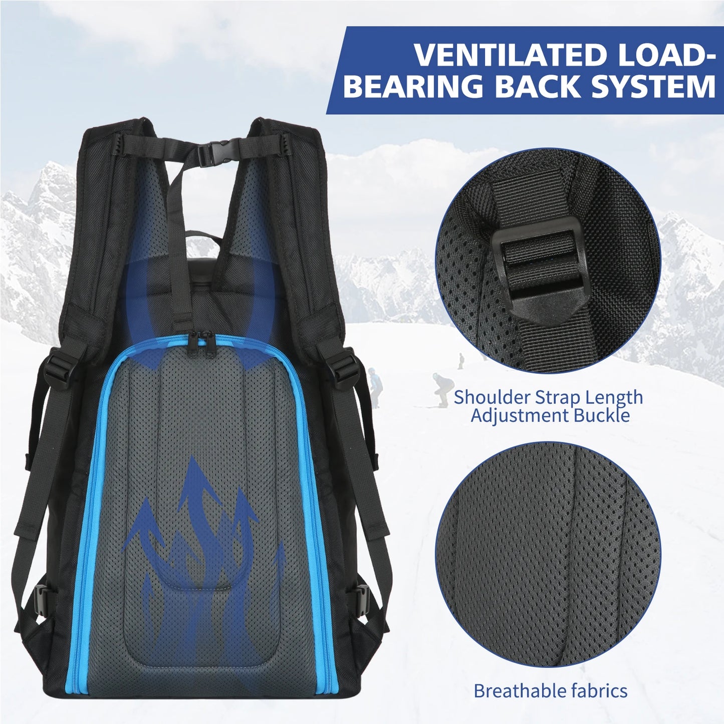 Ski Boot Backpack for Ski Travel, Wet Dry Separation Keeps Boots and Gear Organized, Large Capacity Water-Resistant Storage