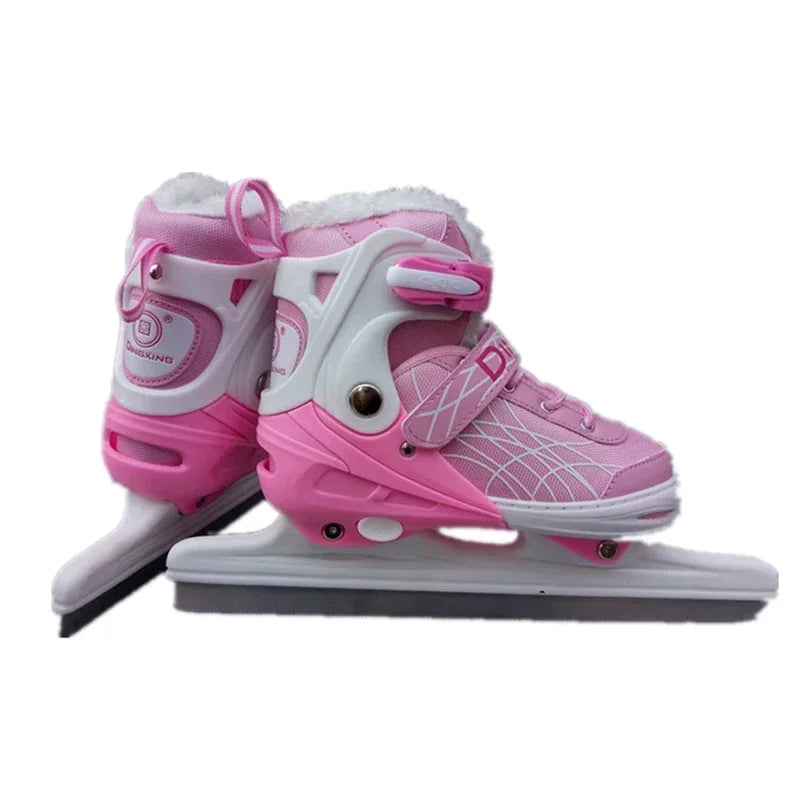 Adjustable Size Speed Skating Shoes Thermal Stretchable Ice Skates Ski Shoes Thicken with Ice Blade for Kids Adult Men And Women