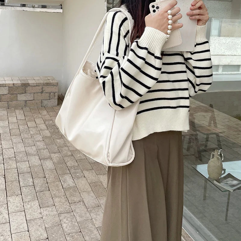 Women Tote Bag Fashion Underarm Pouch Large Capacity Soft Pu Leather Shoulder Bag Retro Crossbody Bag Casual Portable BucketBags