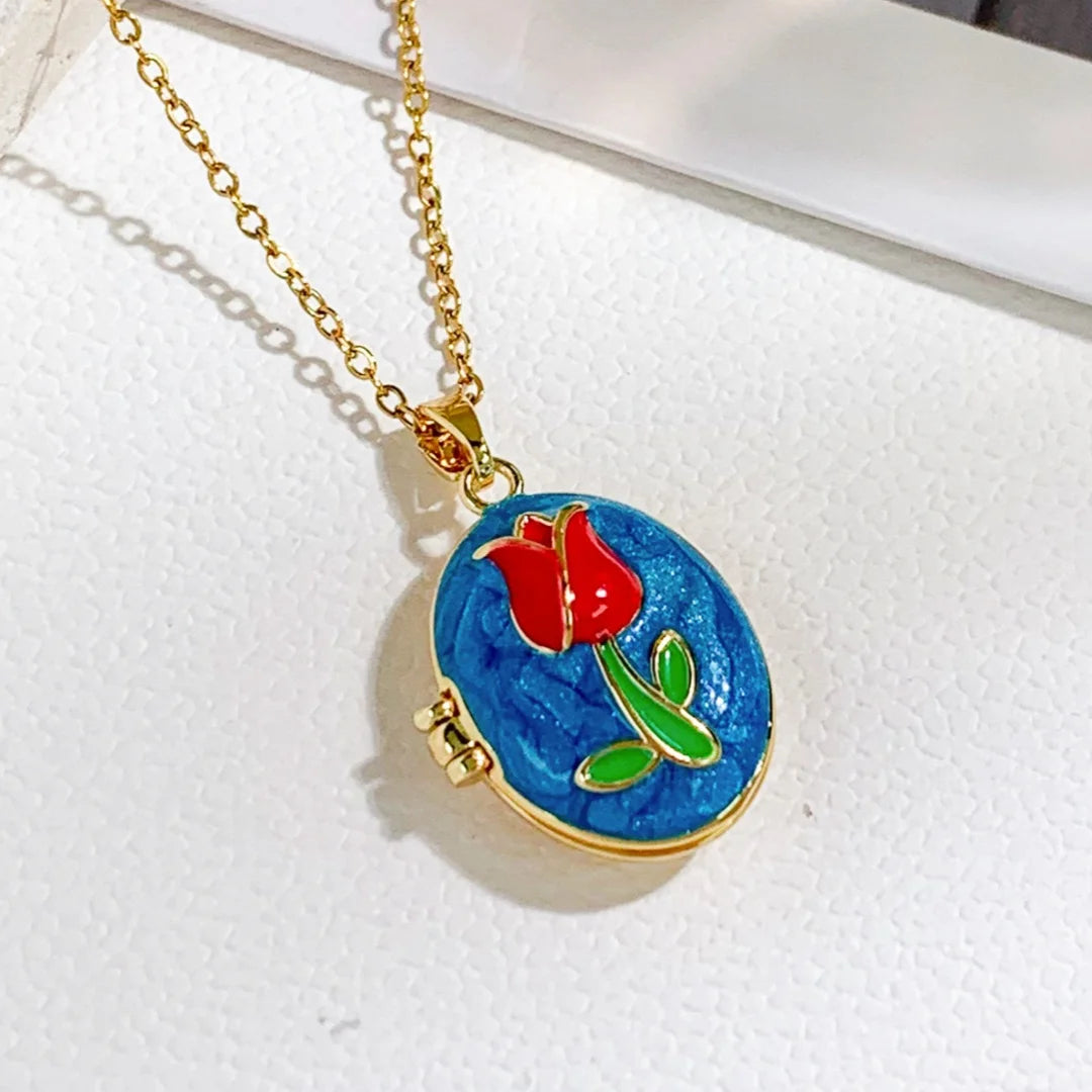 Necklace Pendant, Retro Enamel, Fashionable and Simple, Titanium Steel, Niche Design, Creative Color, Oil Dripping Photo Box
