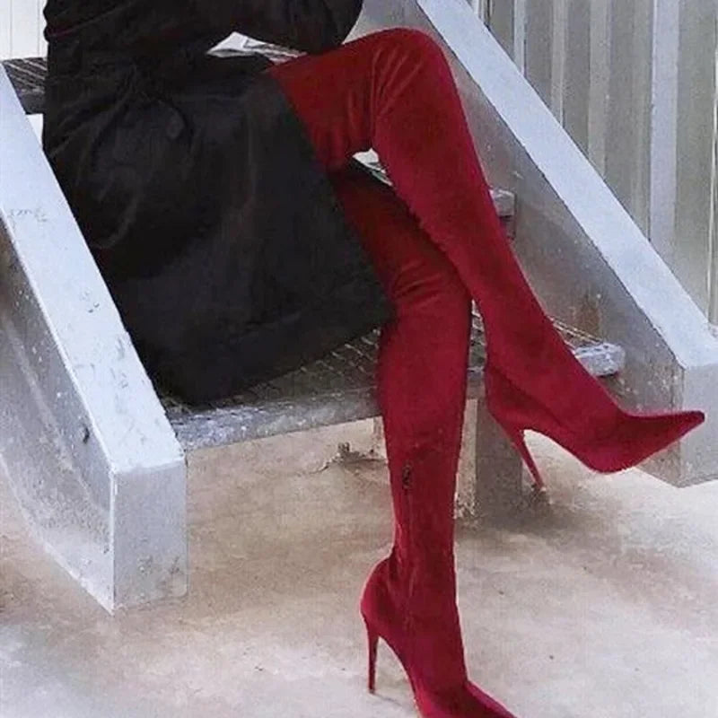 Women Boots High Heels Back Zip Female Shoes Zipper Boots-Women Winter Footwear Stiletto Ladies Pointy Rubber 2023 Sexy Over-the
