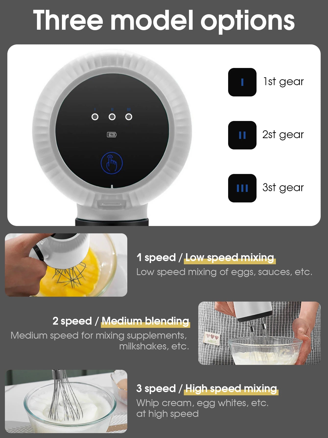 USB Rechargeable Electric Hand Blender Wireless Portable Hand Whisk Rechargeable 3-Speed And 2 Whisk For Baking Whisk Milk Cream