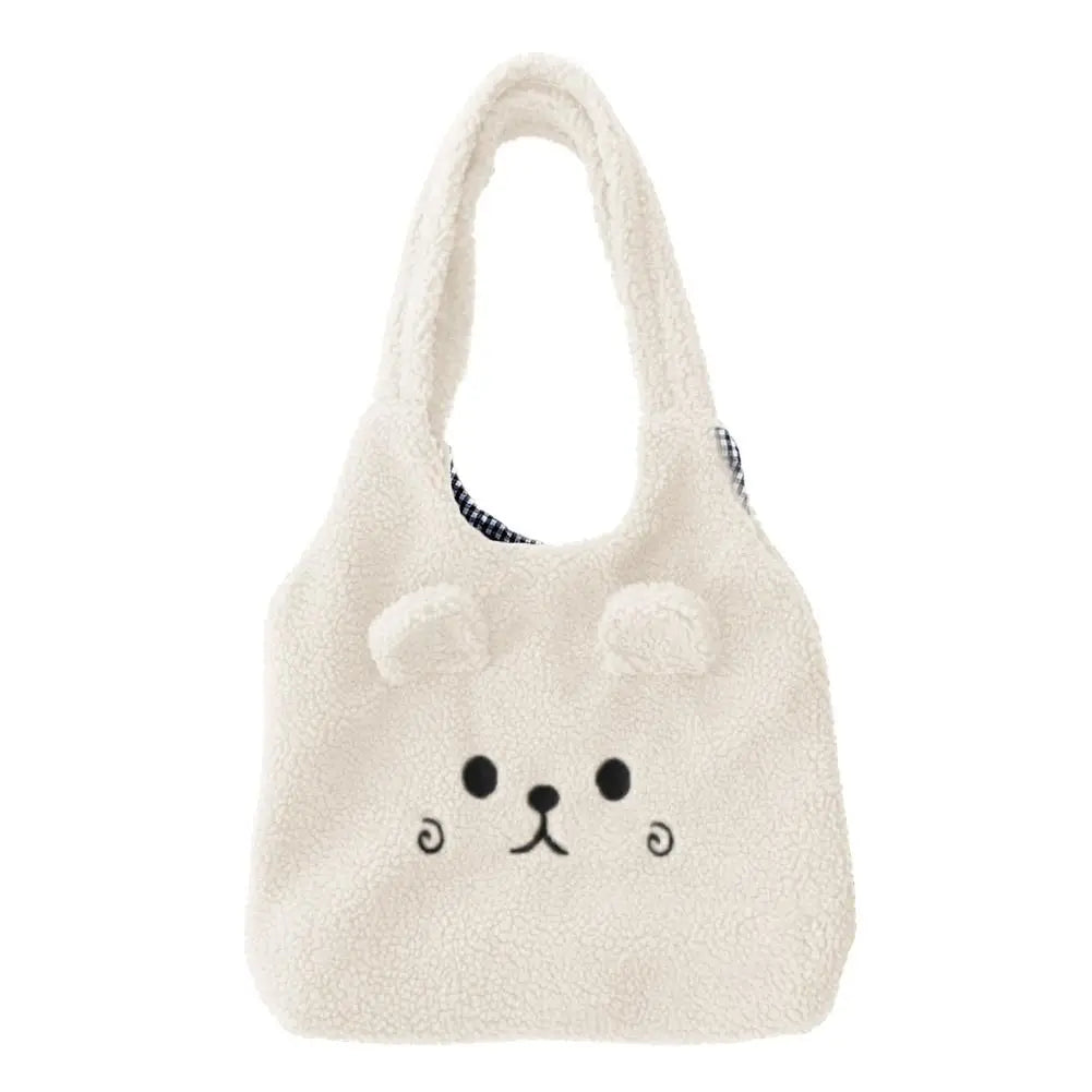 School Bag Cartoon Embroidery New Winter Soft Plush Tote Bag Shopper Bag Shoulder Bag For Women Cute N8Y7