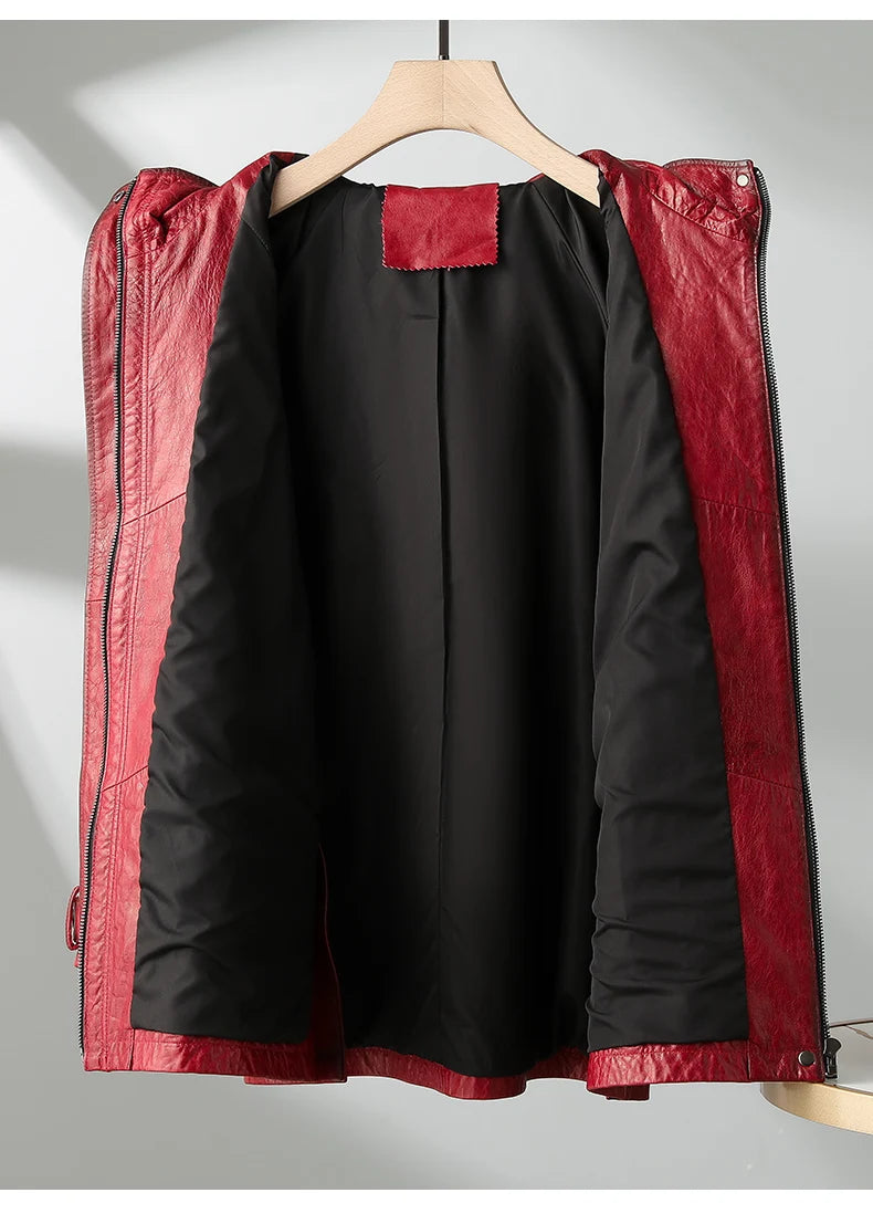 Tajiyane 100% Real Leather Jacket Women Autumn Winter Hooded Vintage Genuine Sheepskin Coat Mid-length Fashion Jaqueta Feminina