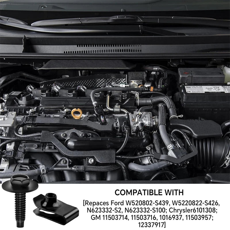 Car Body Bolts U-nut Clips Engine Cover Undertray Splash Shield Guard Bumper Fender Liner Retainer Fastener Rivet Screws