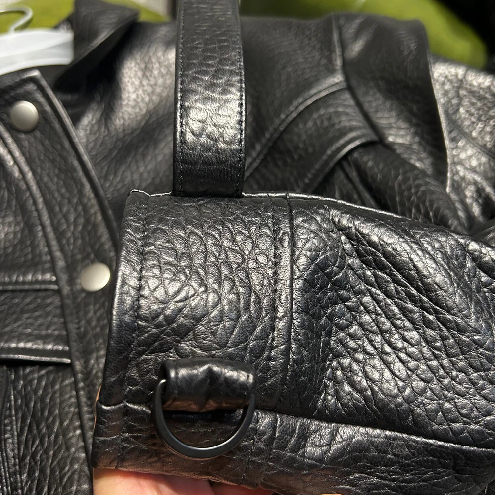 Grained Vintage Leather Jacket Women High Quality Genuine Sheep Leather Coat 2025