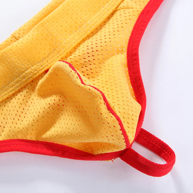 Men's Low Waist Thongs Breathable Nylon Mesh T Briefs Comfortable Underwear