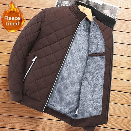 Men's Winter Jacket Stand Collar Fleece Lined Cotton Casual Fashion Warm Loose Short Style Youth Popular Polyester Fabric