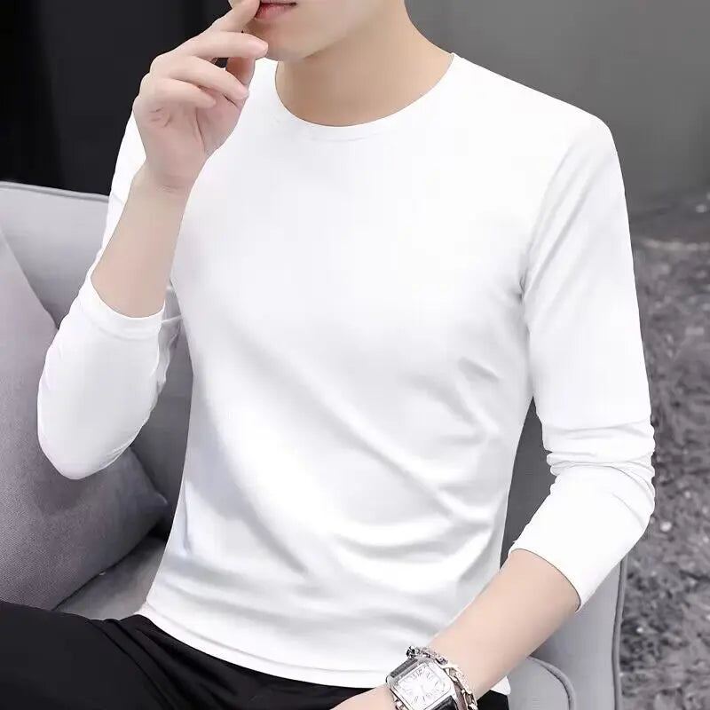 Men's Fleece Lined round Neck Sweatshirt Loose Long Sleeve T-Shirt Thickened Lamb Velvet Warm Winter Base Layer Shirt