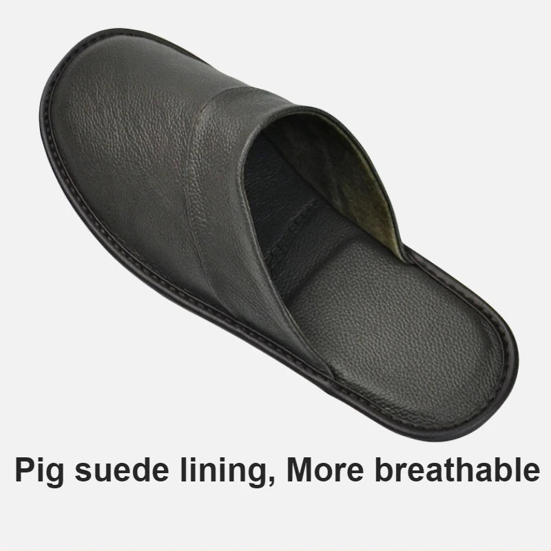 Genuine Cow Leather Slippers Homes in indoor slipper Spring Autumn summer men women elderly non-slip casual single Slides shoes