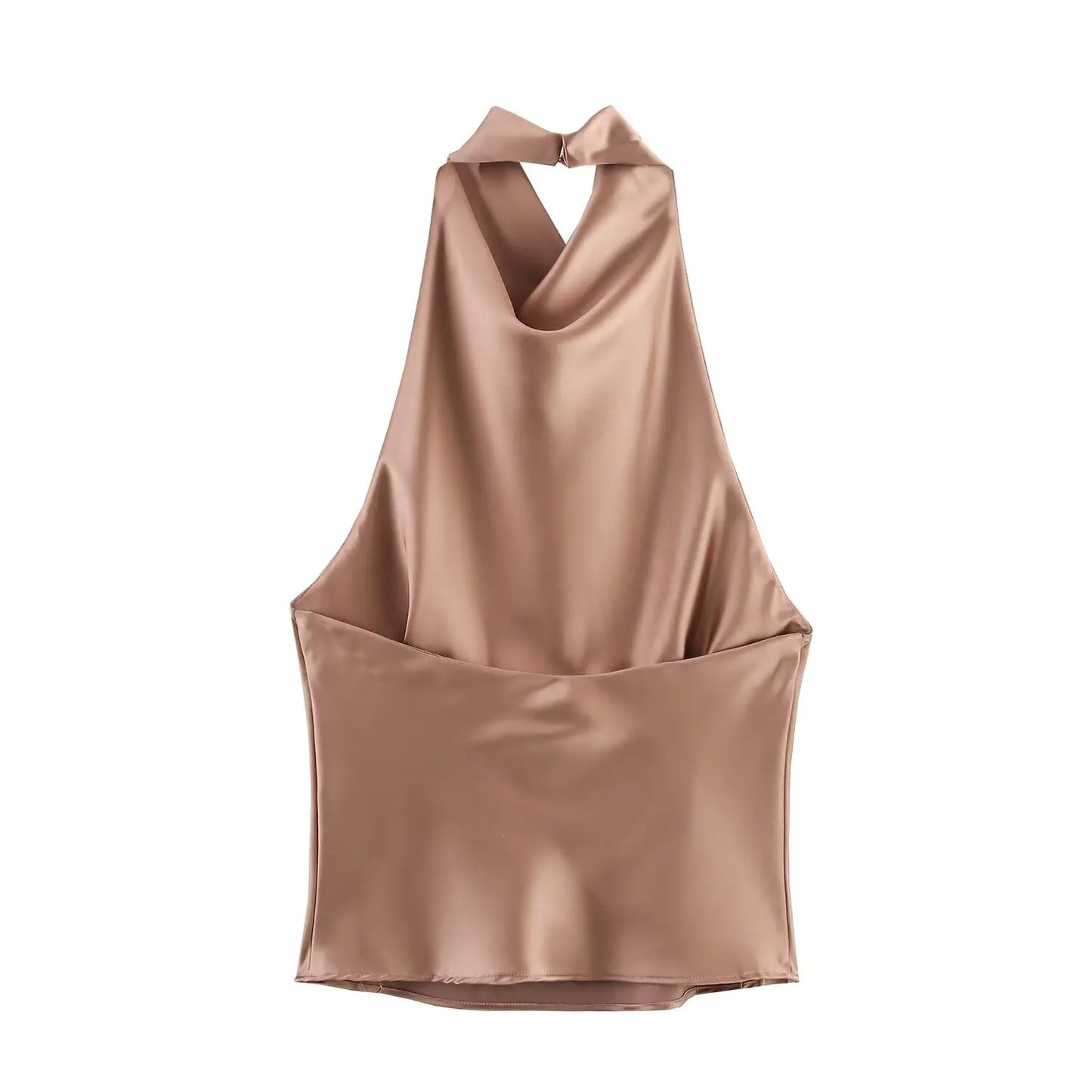 HH Women Summer Sexy Sleeveless Backless Vest Top Female New Fashion Solid Chic Neck Halter Button Pleated Design Slim Top