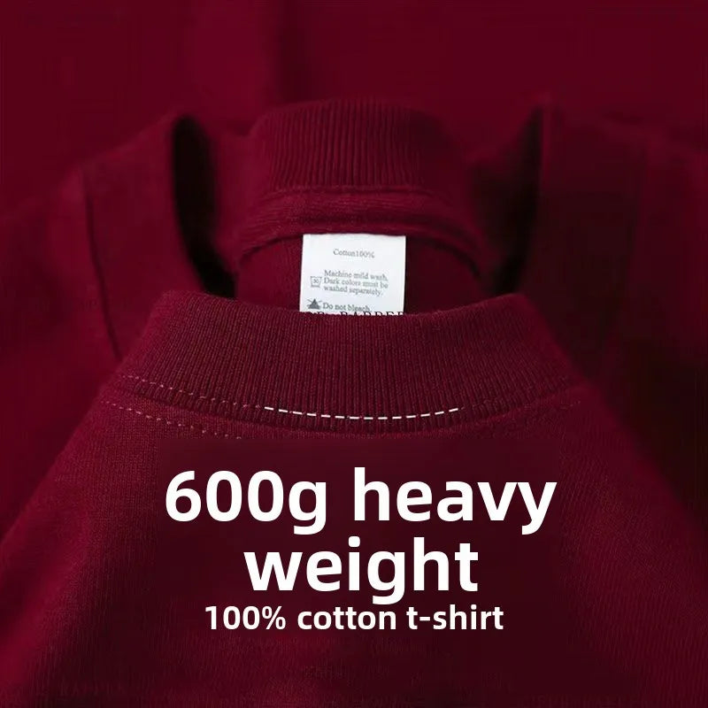 600G/㎡ Long-sleeved T-shirt Men's American Bundle Bottoming Shirt with Small Neckline Loose Pure Cotton Green Autumn Top Men's