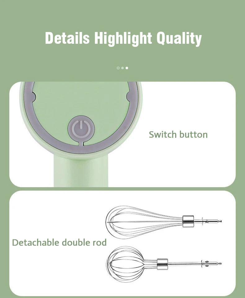 Portable Electric Food Mixer Wireless Hand Blender 3 Gear Speeds High Power Dough Blender Egg Beater Baking Kitchen Mixer Tools