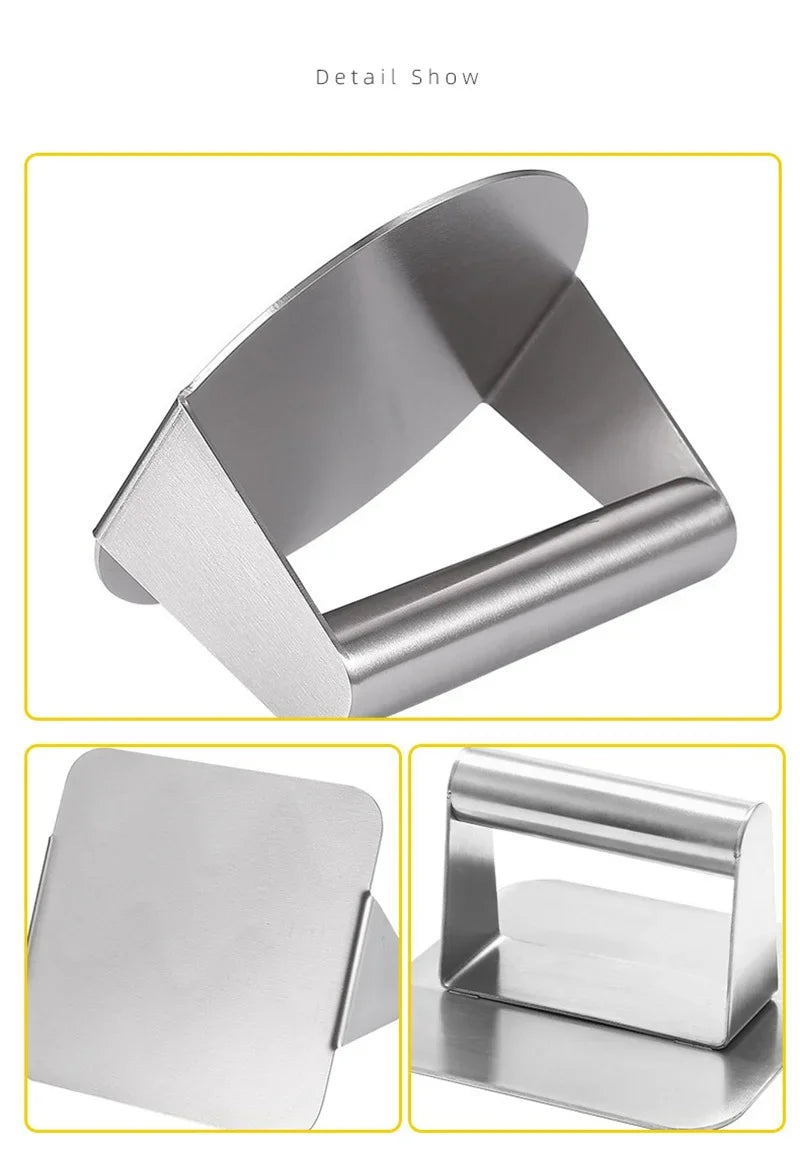 Hamburger Meat Press Stainless Steel Round/Square Smash Burger Press Deli Meats Kitchen Tool Flat Top Grill Tools Squeeze Grease