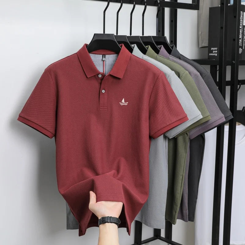 100% pure cotton men short sleeve polo shirt fashion exquisite sailboat embroidery summer comfort business casual lapel T-shirt