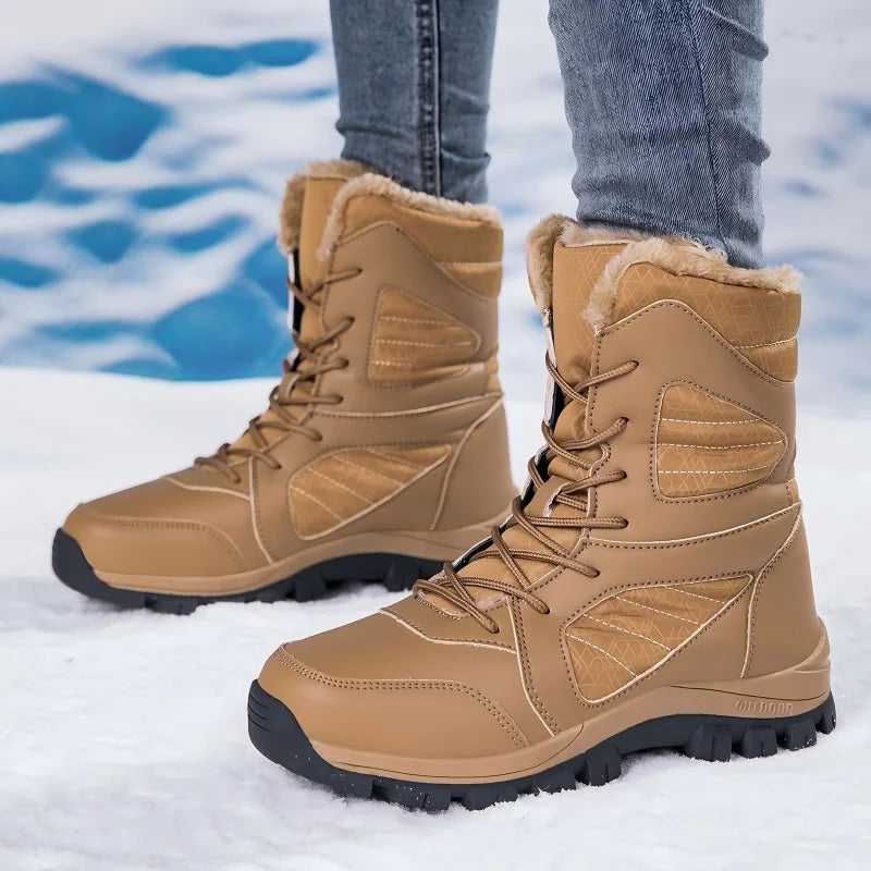 Men's Snow Boots for Men Casual Winter Shoes Platform Non-slip Warm Fur Ankle Boots Plush Combat Outdoor Hiking Motorcycle Boots
